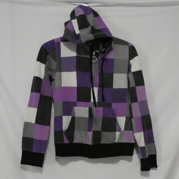 WEST FORTYNINE | medium | Checkered Hoodie With Zip - Hood - Thumbholes *stains - Picture 2 of 16